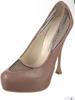 $10Gift💕Made in Italy Brian Atwood Mauve-Taupe Leather Mesh Platform  w /.bBox